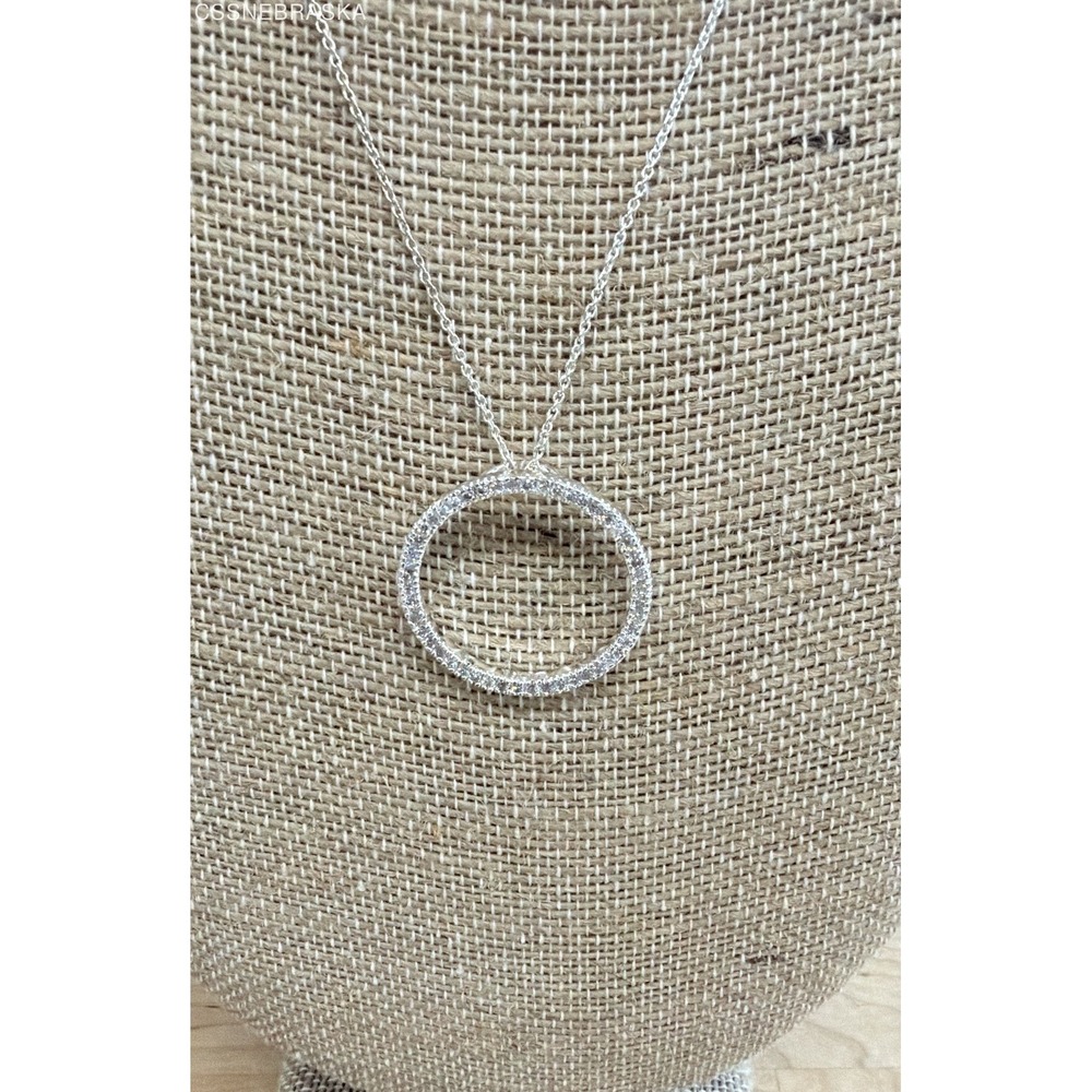 Sterling Silver 925 Clear CZ Open Circle Pendant Necklace 18" Italy‎ - Picture 3 of 6